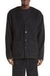 Our Legacy Textured V-neck Cardigan With Button-down Front In Black Mohair