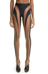 Mugler Illusion Spiral Stirrup Leggings In Black Nude 1