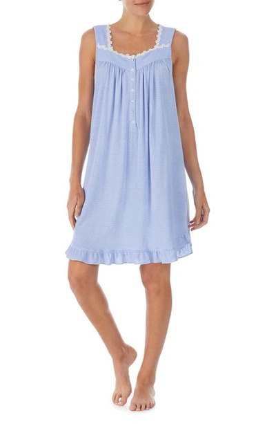 Eileen West Floral Print Cap Sleeve Cotton Jersey Short Nightgown In Stripe