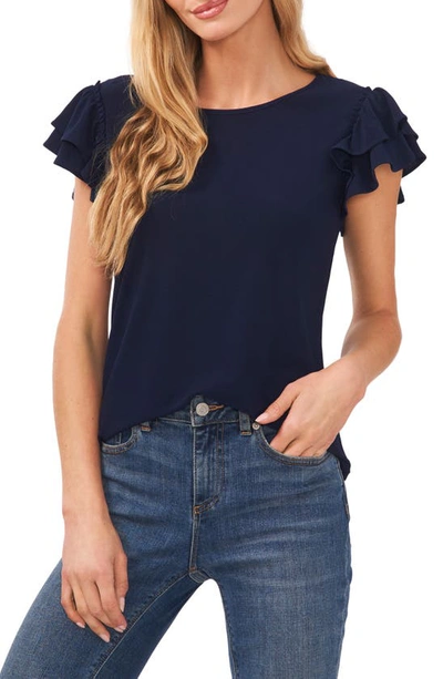 Cece Double Ruffle Knit Top In Navy Blue Jay