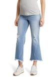 1822 DENIM OVER THE BUMP RIPPED ANKLE BOOTCUT MATERNITY JEANS