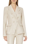 Milly Inez Double-breasted Vegan Leather Blazer In Ecru