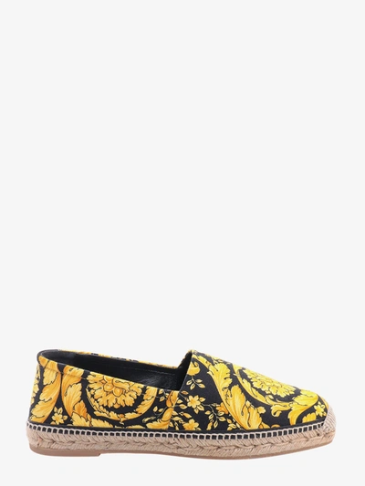 Versace Baroque Print Raffia Sole Espadrilles In Black