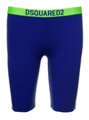 DSQUARED2 BLUE AND BRIGHT GREEN BIKER SHORTS WITH LOGO WAISTBAND IN STRETCH POLYAMIDE WOMAN D-SQAURED2