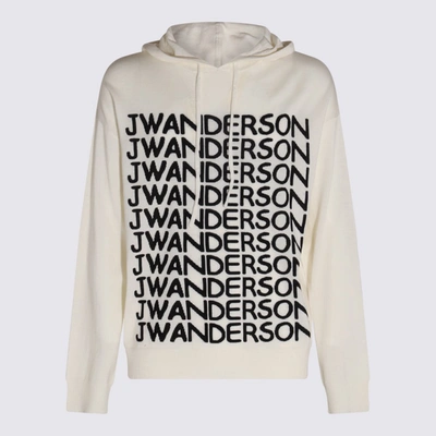 Jw Anderson Repeated Logo Hooded Knit Sweater In White