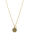 ADORNIA WATER RESISTANT FLOWER DIAL PENDANT & 3MM IMITATION PEARL CHARM NECKLACE