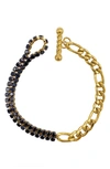 ADORNIA HALF AND HALF WATER RESISTANT FIGARO CHAIN CRYSTAL BRACELET
