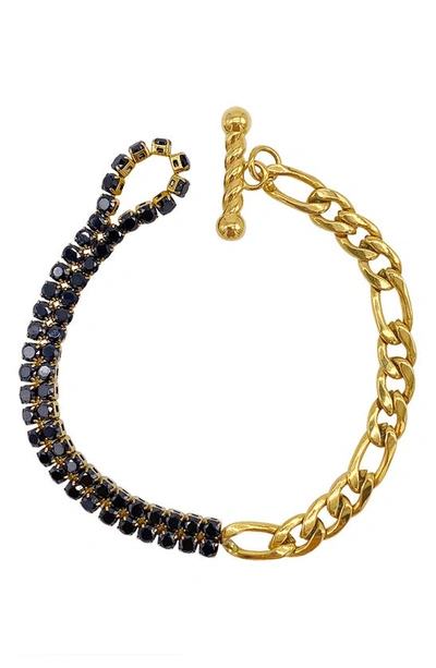 Adornia Half And Half Figaro Chain Crystal Bracelet In Black
