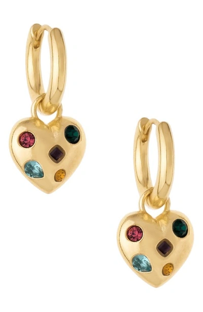 Ettika Rainbow Crystal Heart Dangle Earrings In Worn Gold
