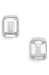 Shymi Fancy Bezel Stud Earrings In Silver/ White/emerald Cut
