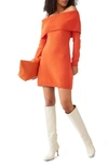 & Other Stories Off The Shoulder Long Sleeve Wool Blend Sweater Minidress In Orange