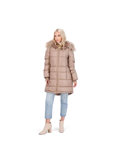 Jessica Simpson Womens Faux Fur Warm Puffer Coat In Multi