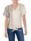 THREE DOTS WOMENS SHORT SLEEVES TIE FRONT BUTTON-DOWN TOP