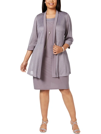 R & M Richards Plus Womens Jacket Evening Two Piece Dress In Grey