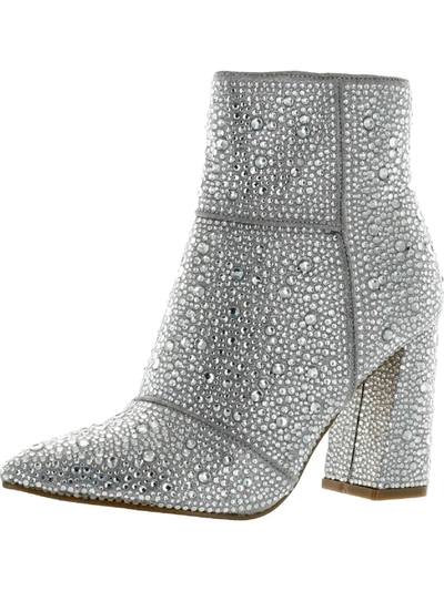 Steve Madden Reflective Womens Rhinestone Pointed Toe Mid-calf Boots In Silver