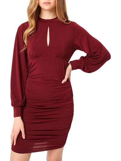 Love Tree Ellie Womens Keyhole Neck Ruched Mini Dress In Red