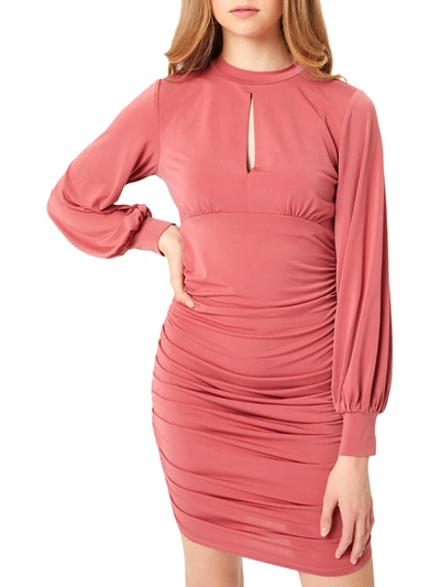 Love Tree Ellie Womens Keyhole Neck Ruched Mini Dress In Pink