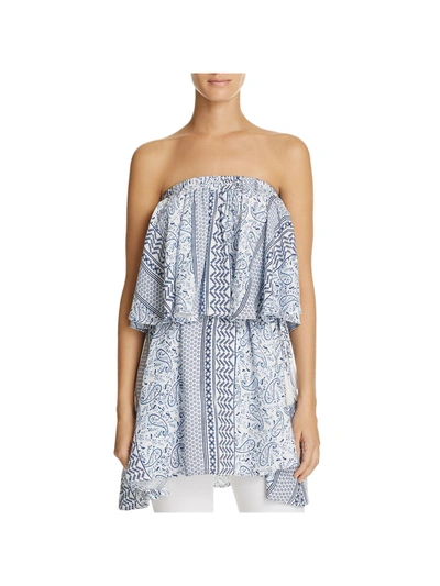 Olivaceous Womens Ruffled Off The Shoulder Strapless Top In Blue