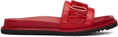 Moschino Logo Slide Leather Sandals In Red