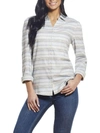 WEATHERPROOF VINTAGE WOMENS STRIPED FLANNEL BUTTON-DOWN TOP