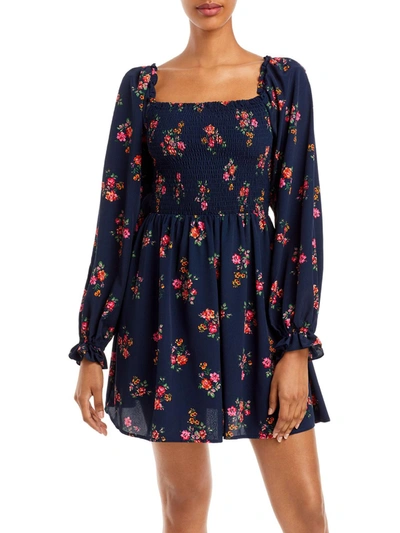Wayf Womens Floral Square Neck Mini Dress In Blue