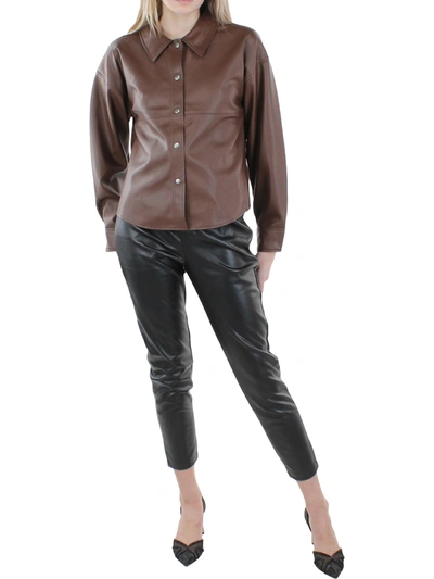 Steve Madden Womens Faux Leather Snap Front Shirt Jacket In Brown