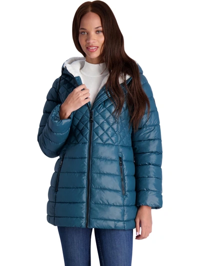 Steve Madden Cozy Lined Glacier Shield Womens Cozy Quilted Glacier Shield Coat In Blue
