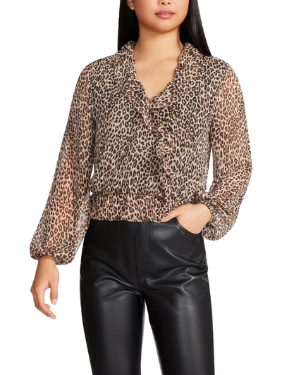 Steve Madden Womens Cascade Ruffle Dressy Blouse In Beige