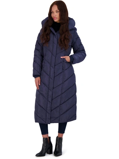 Steve Madden Womens Fleece Lined Quilted Maxi Coat In Blue