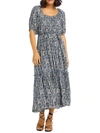 Karen Kane Floral Print Puff Sleeve Midi Dress In Blue