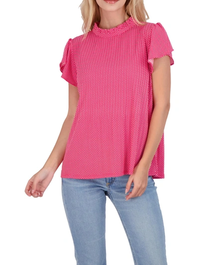 Adrianna Papell Womens Polka Dot Flutter Sleeve Blouse In Pink