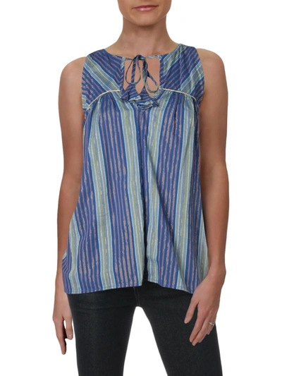 4our Dreamers Womens Striped Hi-low Tank Top In Blue