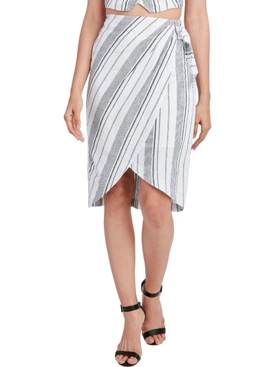 Bcbgmaxazria Womens Linen Blend Striped Midi Skirt In Silver