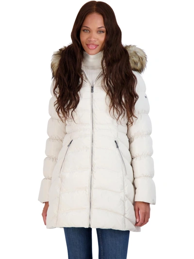 Laundry By Shelli Segal Womens Slimming Faux Fur Puffer Jacket In White