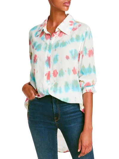 Aqua Womens Tie-dye Collared Button-down Top In White