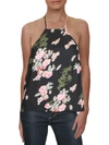 RE:NAMED WOMENS FLORAL TIE NECK TOP