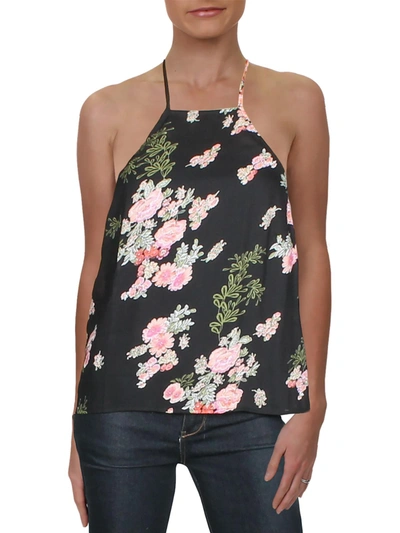 Re:named Womens Floral Tie Neck Top In Black