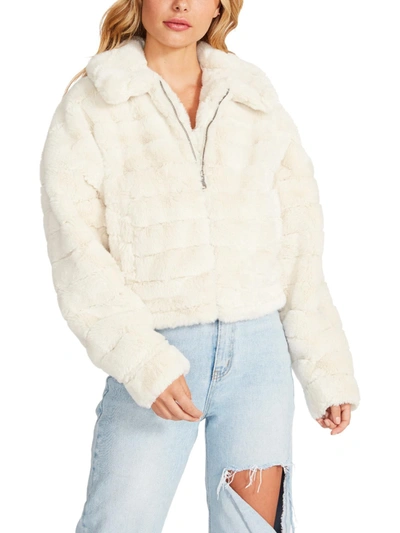 Steve Madden Just Fuzz Womens Faux Fur Cropped Faux Fur Coat In Beige