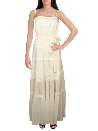 Bcbgmaxazria Womens Metallic Lace Trim Maxi Dress In Yellow