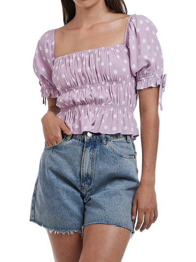 Charlie Holiday Franco Womens Polka Dot Off-the-shoulder Crop Top In Purple
