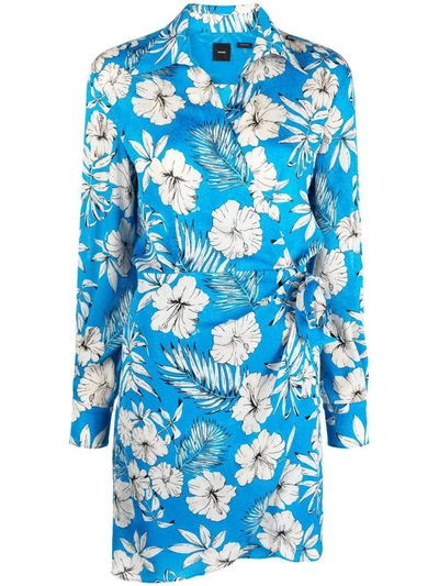 Pinko Floral-print Wrap Style Dress In Blue
