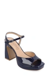 Journee Collection Ziarre Patent Block Heel Sandal In Navy