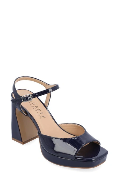 Journee Collection Ziarre Patent Block Heel Sandal In Blue