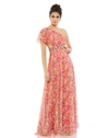 MAC DUGGAL FLORAL PRINT ONE SHOULDER BUTTERFLY SLEEVE A LINE GOWN - FINAL SALE