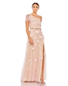 Mac Duggal Floral Embellished One Shoulder A Line Gown In Blush Gold