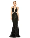 Mac Duggal Cut Out Halter Tie Back Sequin Gown In Black