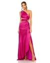 Mac Duggal Cut Out One Shoulder Satin Gown In Magenta
