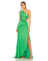 Mac Duggal Cut Out One Shoulder Satin Gown In Spring Green