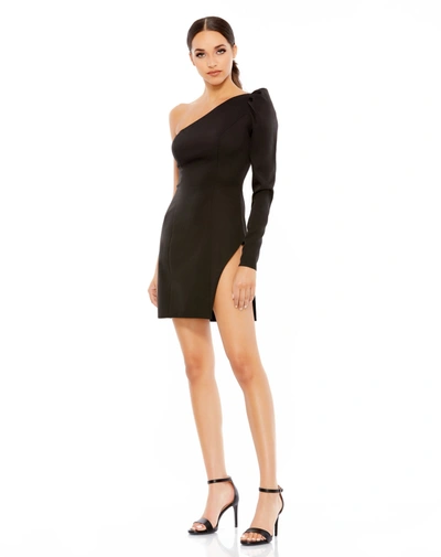 Ieena For Mac Duggal One Sleeve Split Hem Cocktail Dress In Black