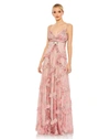 Mac Duggal Ruffled Sleeveless V Neck A-line Gown In Rose Pink